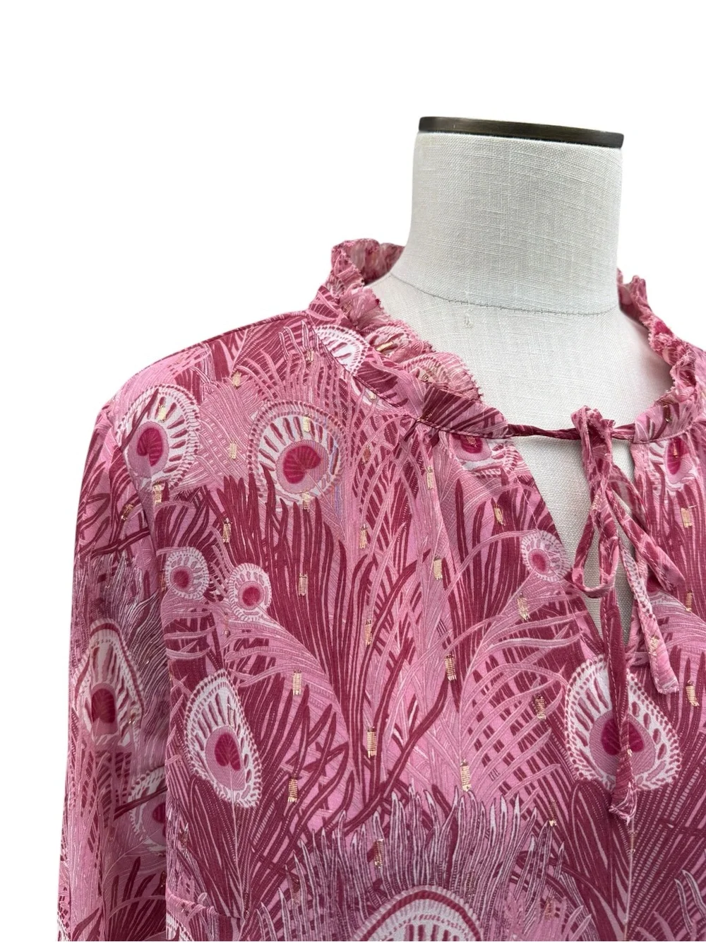 Talbots Raspberry Peony-Print Ruffled V-Neck Blouse - Picture 5 of 7